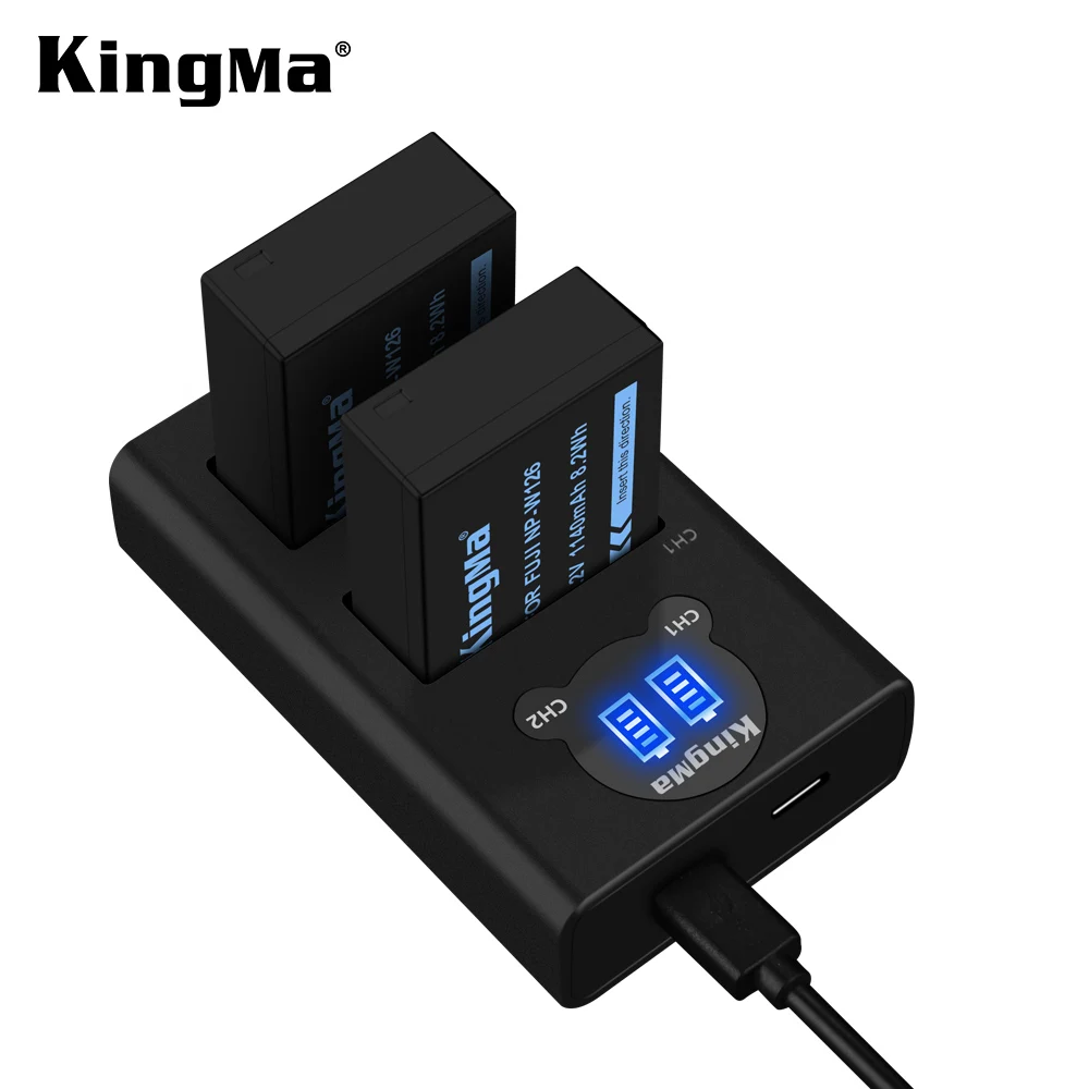 KingMa NP-W126S Battery LCD Dual USB Charger Kit For Fujifilm XH1 X-Pro3 2 XT3 XT2 XT30 XS10 XT200 XT100 X100V X100F W126Battery