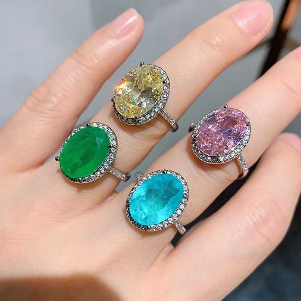 

Vintage Charms 10*14mm Oval Paraiba Tourmaline Emerald Topaz Rings for Women Gemstone Lab Diamond Fine Jewelry Birthday Gifts