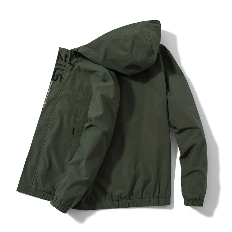 

Men's Hooded Jacket Zip Through Windbreaker Big Pockets Decoration Causual Coat New AW21 Fashion Waterproof Male Outwear