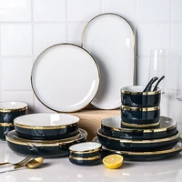 luxury porcelain plate bowl combo dinnerware dessert european gold plate sets tray food nordic pratos de jantar tableware gtj50