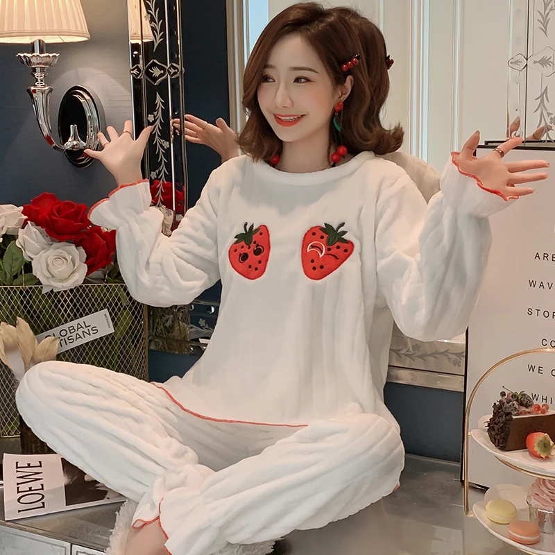 12 стильных зимних фланелевых пижам для женщин длинные штаны теплый бархатный