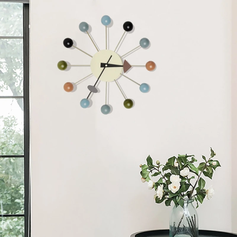 

HX5B Retro Starburst Ball Wall Clock Decor Home Decoration Ball Wall Watch Creative Simple Design Clock for Home Bedroom Living