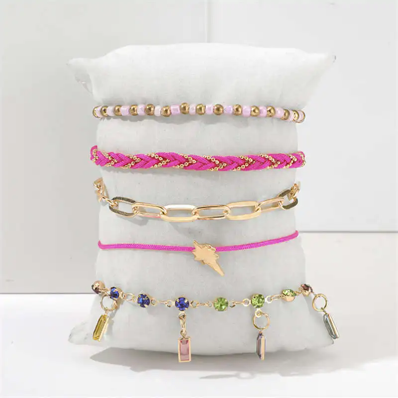 Многослойный ножной браслет Su украшенный кристаллами богемный жемчужный цвет