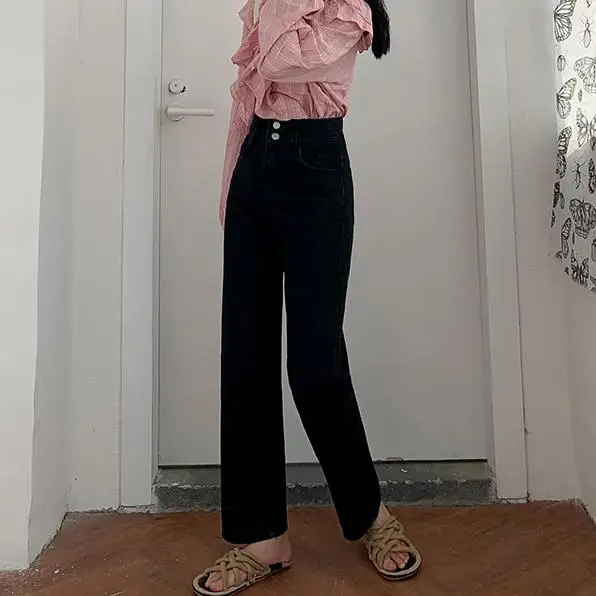 

ZHISILAO Women Wide Leg Jeans Vintage High Waist Straight Denim Pants Femme Plus Size Boyfriend Mom Streetwear Jeans Black 2021