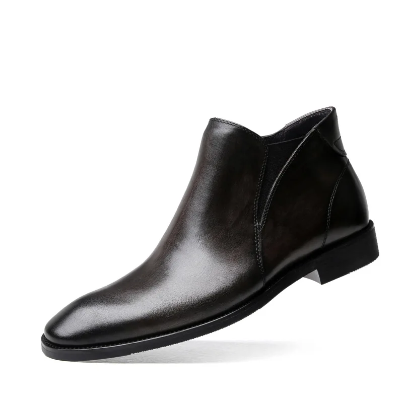 

oein Genuine Leather Black Gray Dress Zip Boots Mens Ankle Boots Chelsea Cowboy Booties Rubber Sole Casual Shoes High Tops