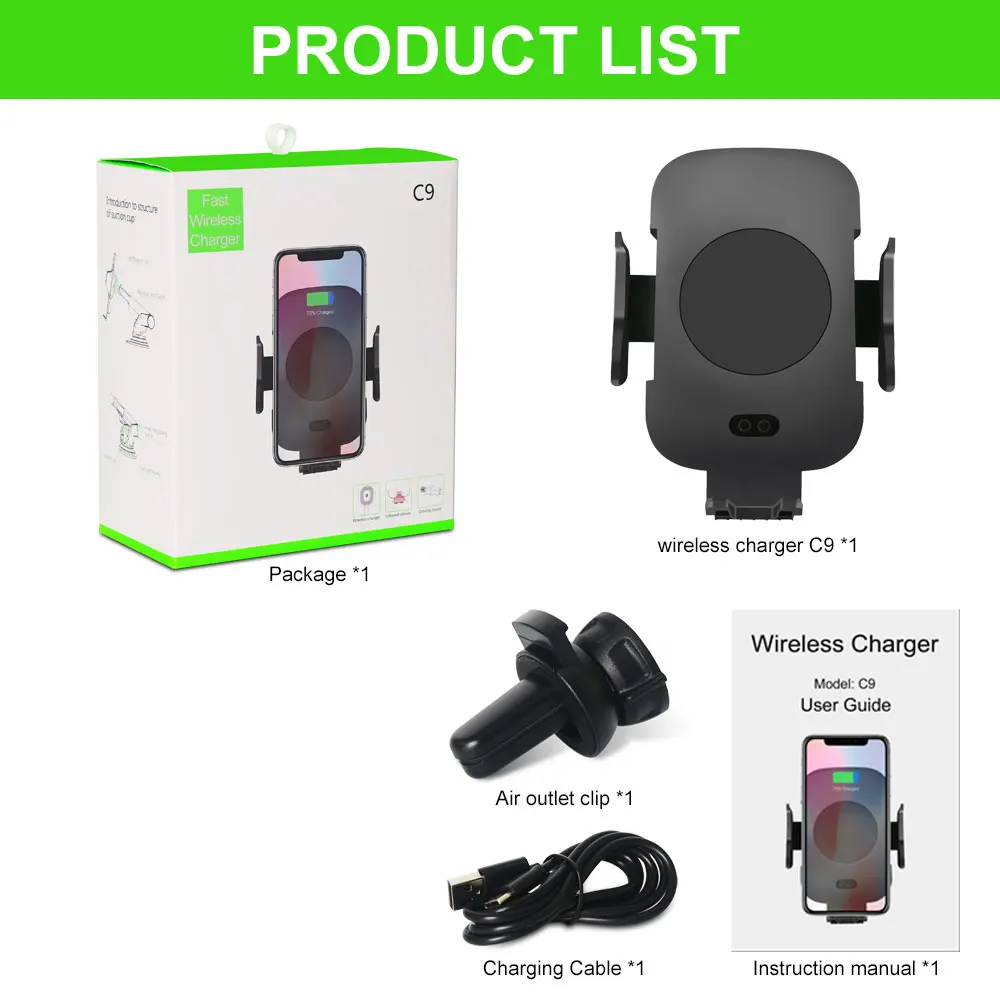 No Sucker Ascromy Qi Быстрое беспроводное зарядное устройство для iPhone X XR XS Max 8 Plus samsung S9 S8 Plus Note 9 8 Автомобильный держатель инфракрасный датчик зарядки - Тип штекера: No Sucker