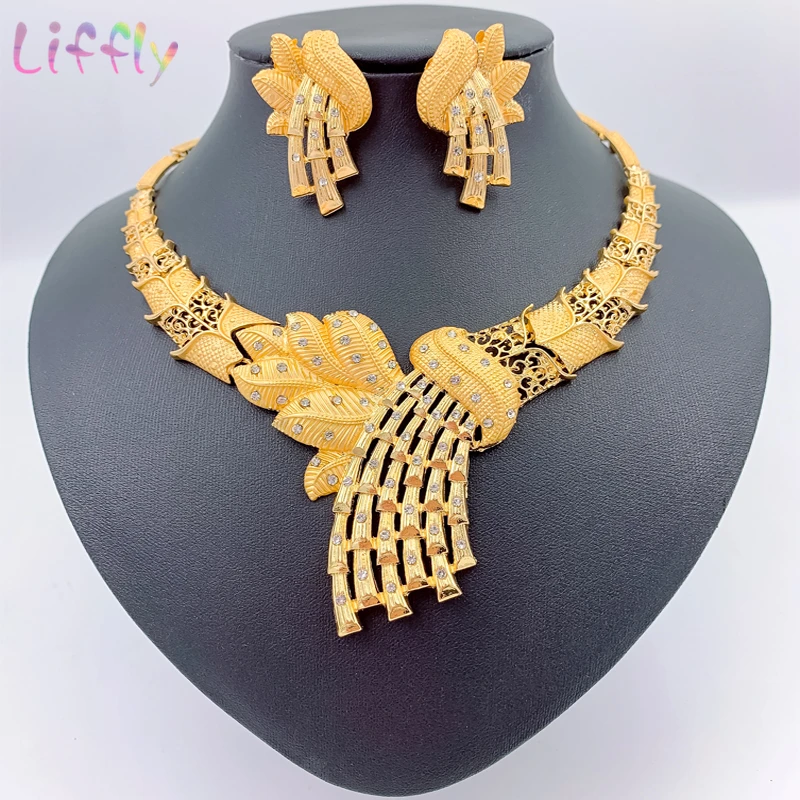 Дубай женские золотые ювелирные наборы модное ожерелье в форме листа браслет