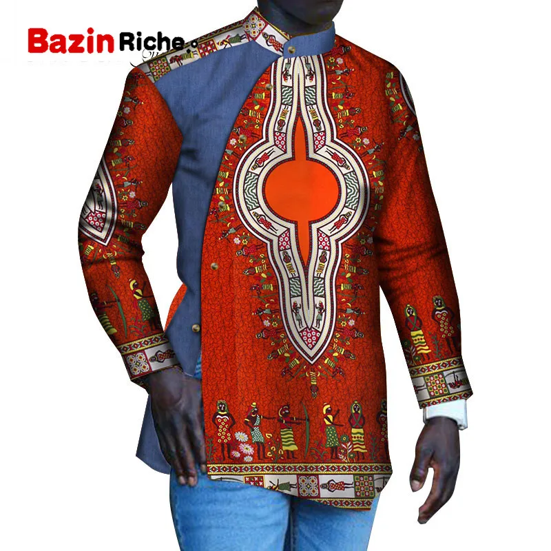 Африканская Мужская рубашка Dashiki с рисунком Java длинным рукавом на пуговицах