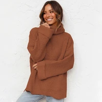 2021 new women autumn sweater solid color high collar long sleeves knitted turtleneck pullover tops for girls 3 colors pullovers