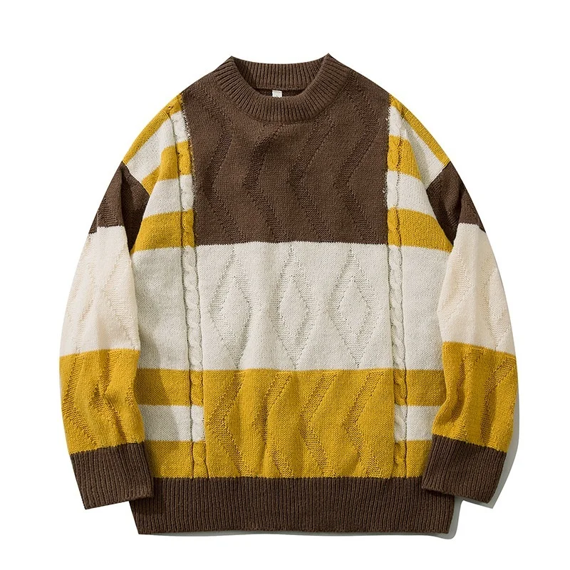 

Пуловер мужской в стиле Харадзюку, винтажный Вязаный Свитер оверсайз контрастных цветов, зимняя одежда в стиле хип-хоп, панк-рок