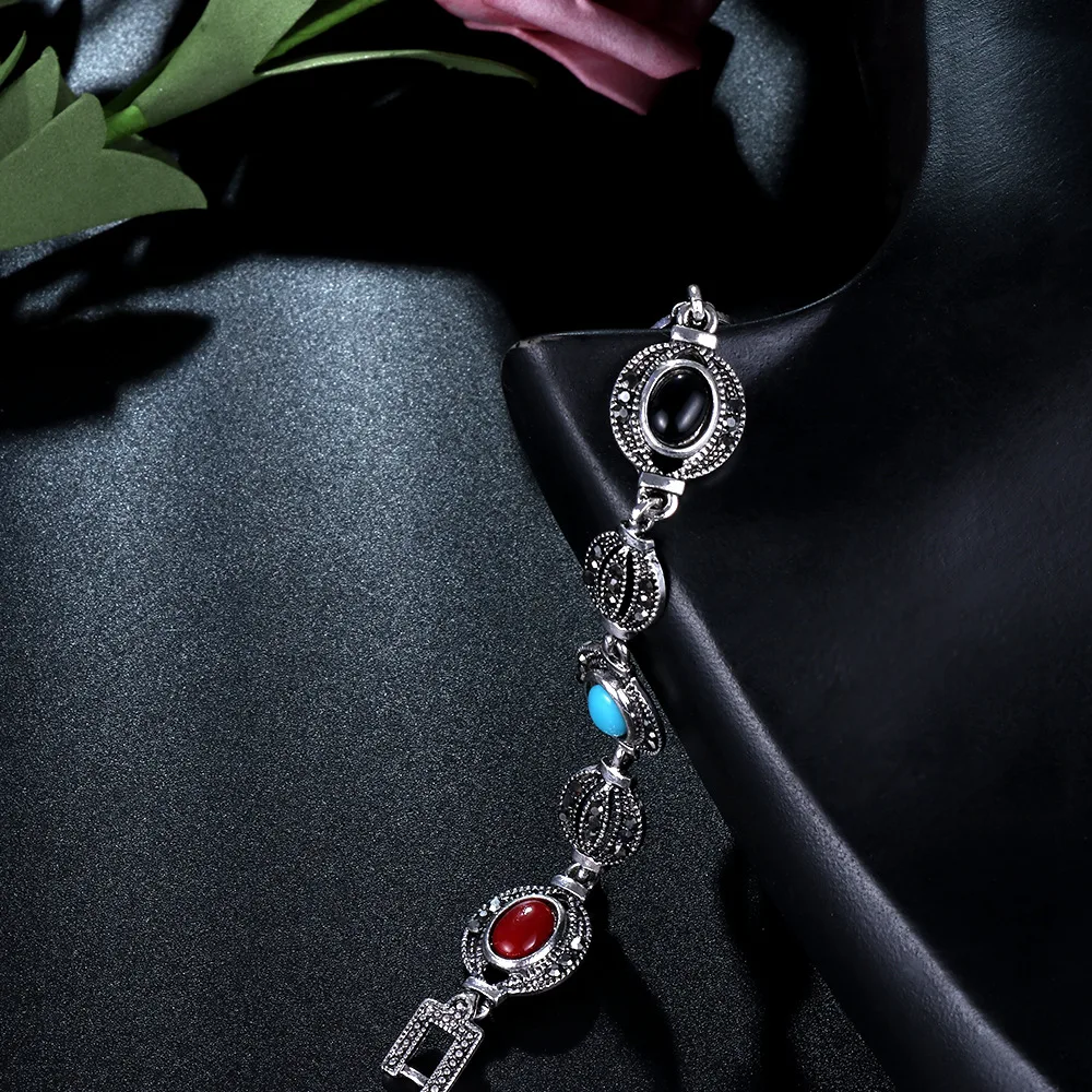 Megin D посеребренный Ретро Цвет Камень Роскошный Циркон винтажный браслет в стиле