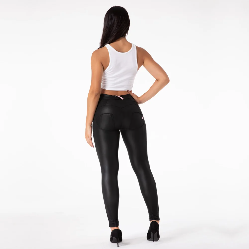 Shascullfites Enhancing PU Leggings Women Fashion Skinny Elastic Jeggings  Sexy Pants Women Bum Lift Matt Black Leggins