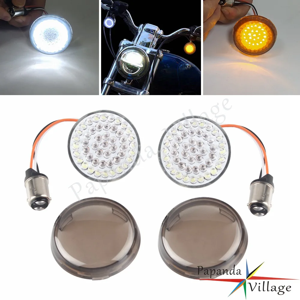 

2'' Bullet Inserts Lamp 1157 White/Amber LED Turn Signal Indicator Light For Harley Touring Electra Glide CVO Dyna Softail XL883