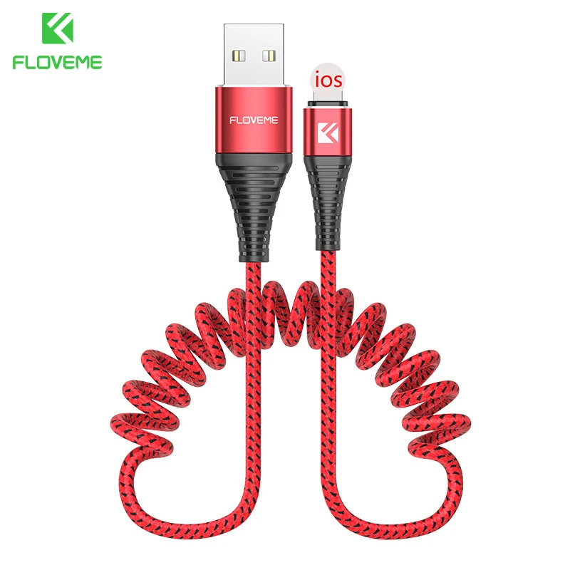 FLOVEME USB кабель выдвижной пружинный кабель для iPhone X XS Max XR 8 7 6 Plus Быстрая зарядка кабель для зарядного устройства провод кабель для передачи данных адаптер