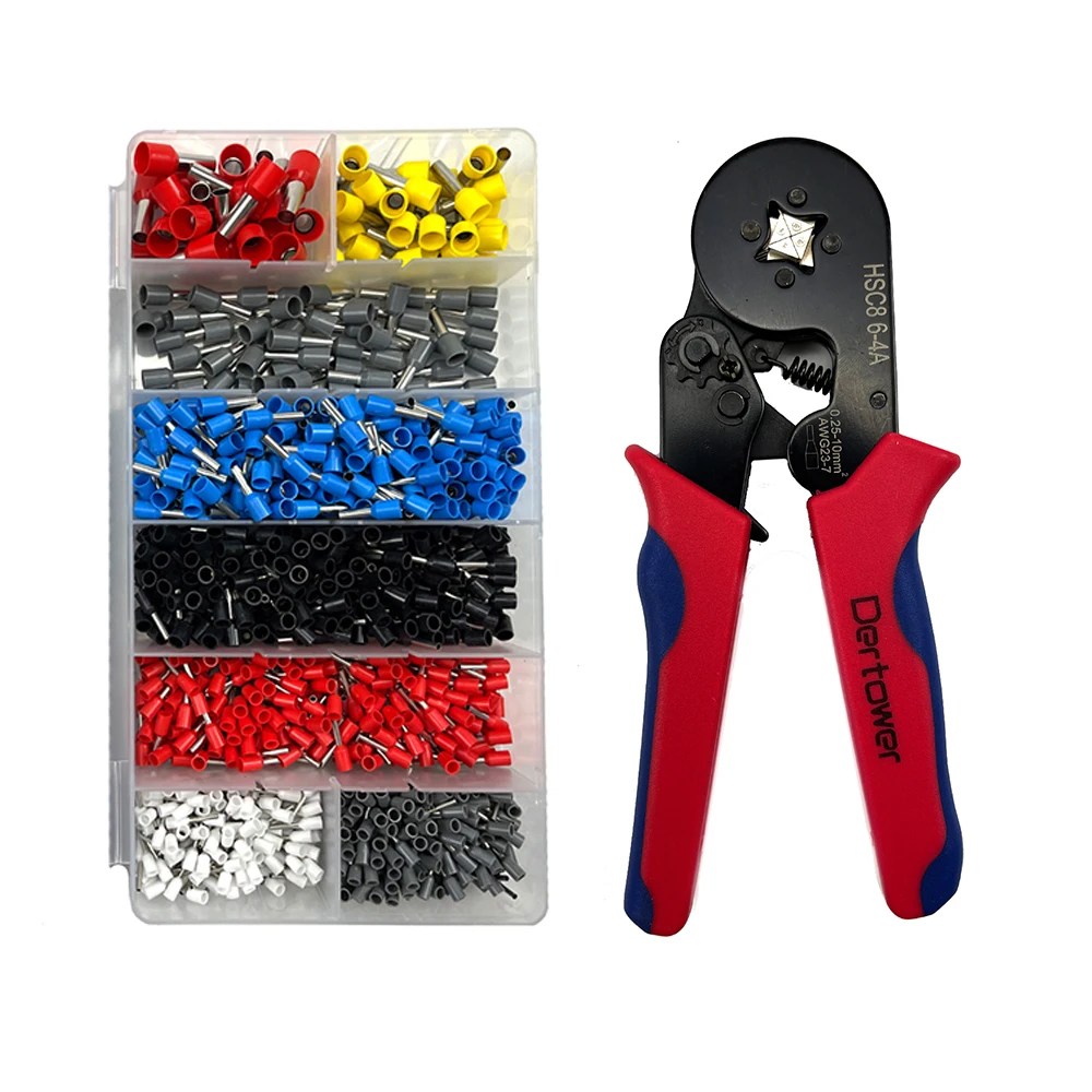 

HSC8 6-4A Ferrule Crimping Tool Kit 0.25-10MM² Self-adjustable Ratchet Wire Stripper Hand Set Plier With1200pcs Wire Terminals