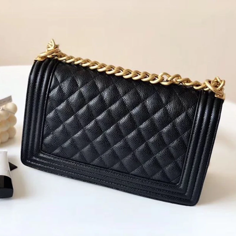 

Luxury handbag with diamond chain, caviar mom shoulder bag with cow hide cover, classic