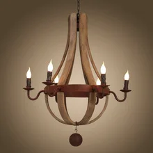 Европейская короткая винтажная Подвесная лампа в форме ведра из древесины дуба