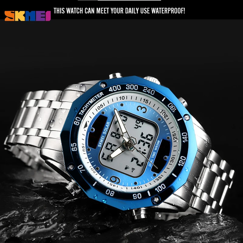 Черные роскошные мужские кварцевые цифровые часы SKMEI Топ бренд хронограф