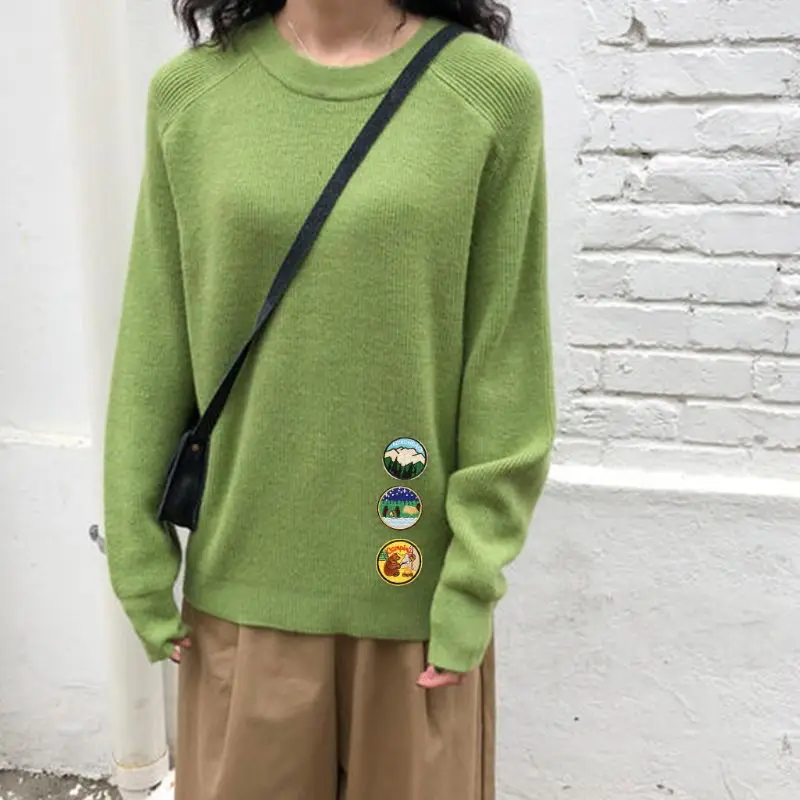 

9Pcs Round Sewing Patches Cartoon Scenery Outdoor Animal Badge Embroidered Appliques for Clothes Hat Bag DIY Decoration