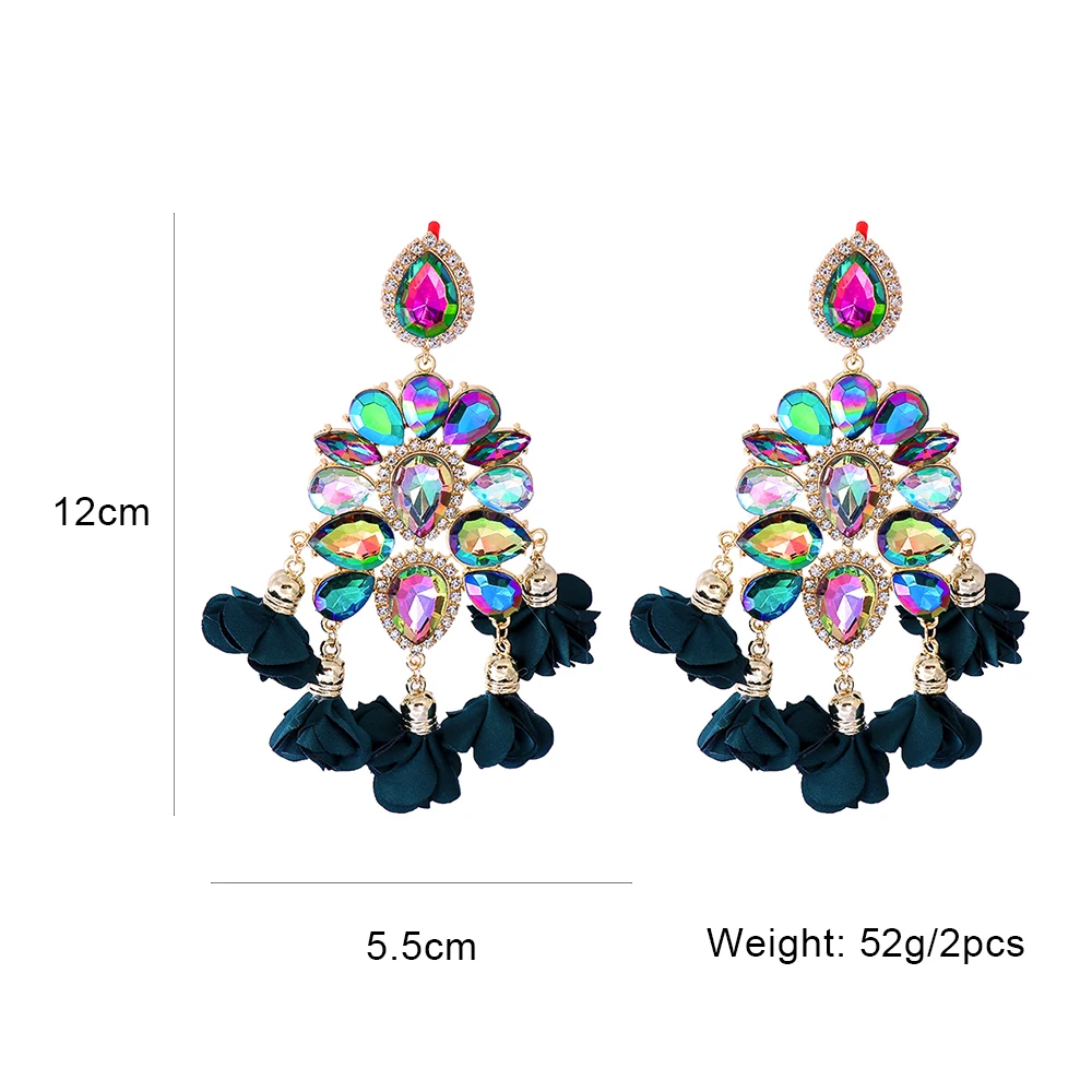 

New Boho Rhinestones Drop Dangle Earrings Crystal Flower Tassel Earing Statement Earrings For Women Jewelry Accessories Gifts