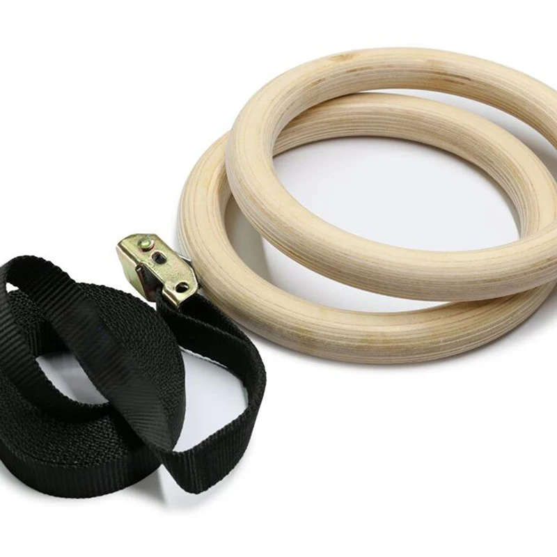 

1 Pair Birch Wood Gymnastic Rings Pull Up GYM Ring for Home Fitness Strength Training
