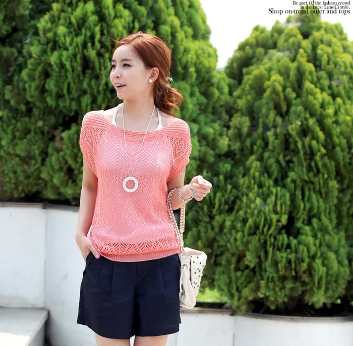 new arrival 2019 ladies' loose thin cutout batwing sleeve air conditioning blouse pullover sweater for spring/summer/autumn | Женская