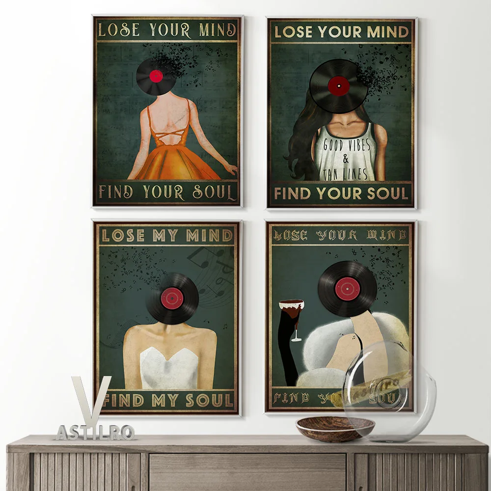 

Vinyl Record Music Girl Illustration Print Poster Modern Meditation Sayings Vintage Art Canvas Painting Home Decor Wall Stickers