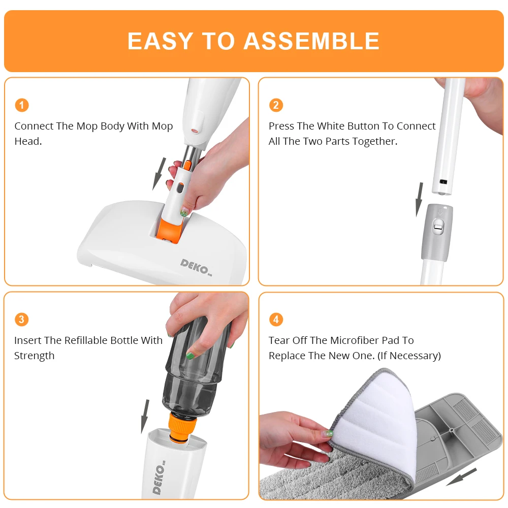 

DEKO 3 in 1 Spray Mop Sweeper Machine Cleaner Flat House Floor Cleaning Tools Set For Household Hand-held Lazy Mop