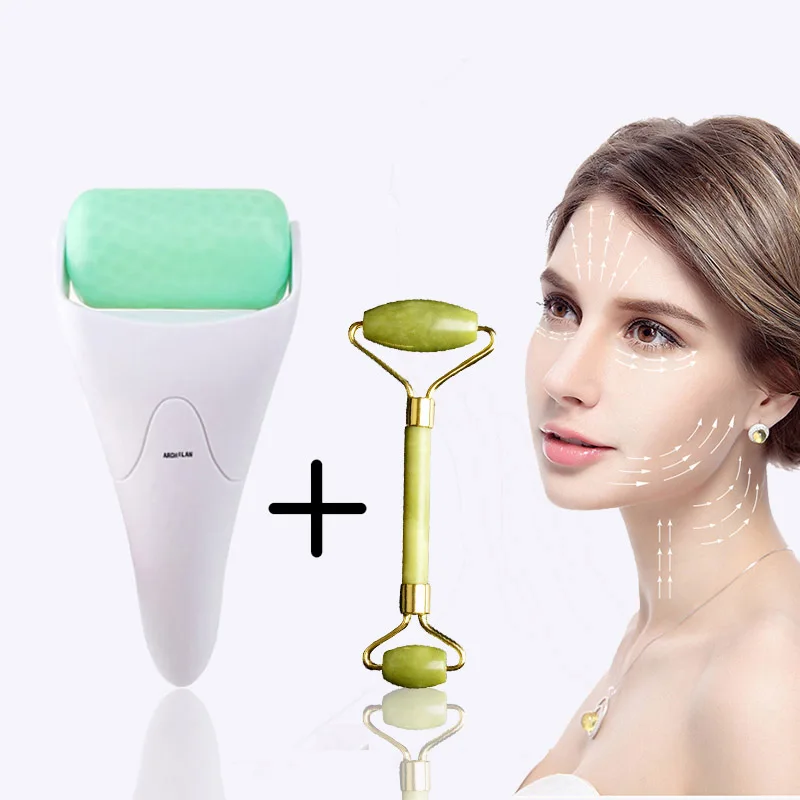 Ice Roller Double Head Facial Massage Set Eye Neck Face Slimming Massager Green Nature Jade Skin Care Tools | Красота и здоровье