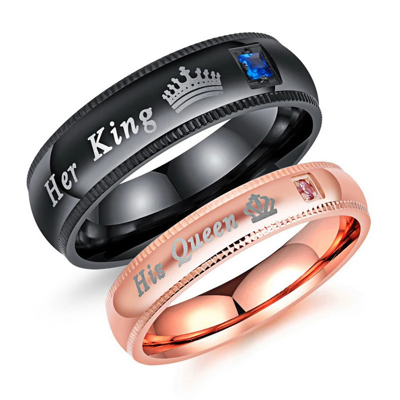 

Engraving Wedding Rings for Women Men Stainless Steel Matt Surface Anniversary Band Valentine Gift His Queen Her King