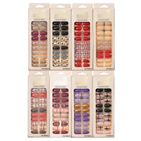 24 pcs lattice colorful nail ttips women wearable fake press on nails cross full cover artificial nails with glue 2021