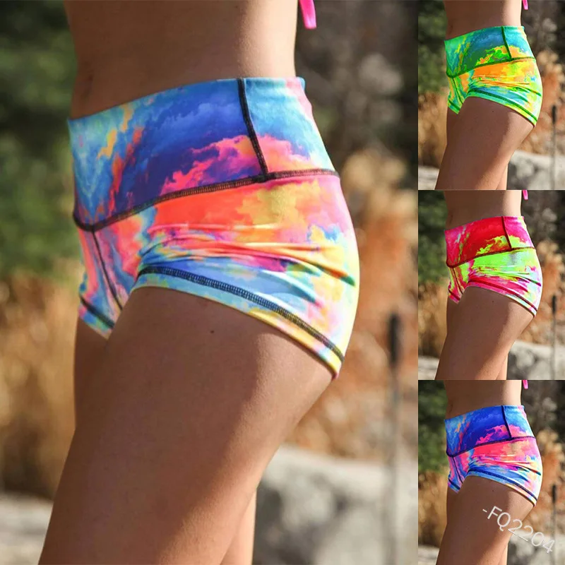 

Mandylandy Women Summer Sport Shorts Seamless Yoga Short High Waist Print Gym Shorts Running Beach Go Dry Workout Sportswear