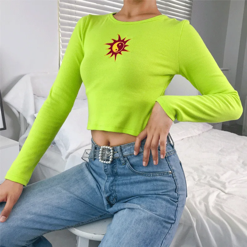 2019 Новый женский осенне летний топ с длинным рукавом повседневный облегающий