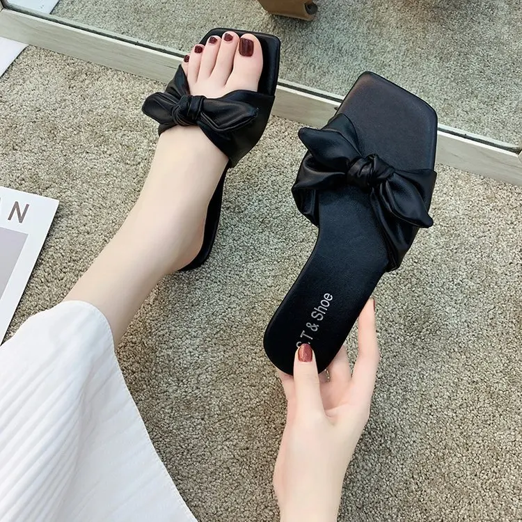 Женские мокрые тапочки женская летняя верхняя одежда модные сандалии с бантом