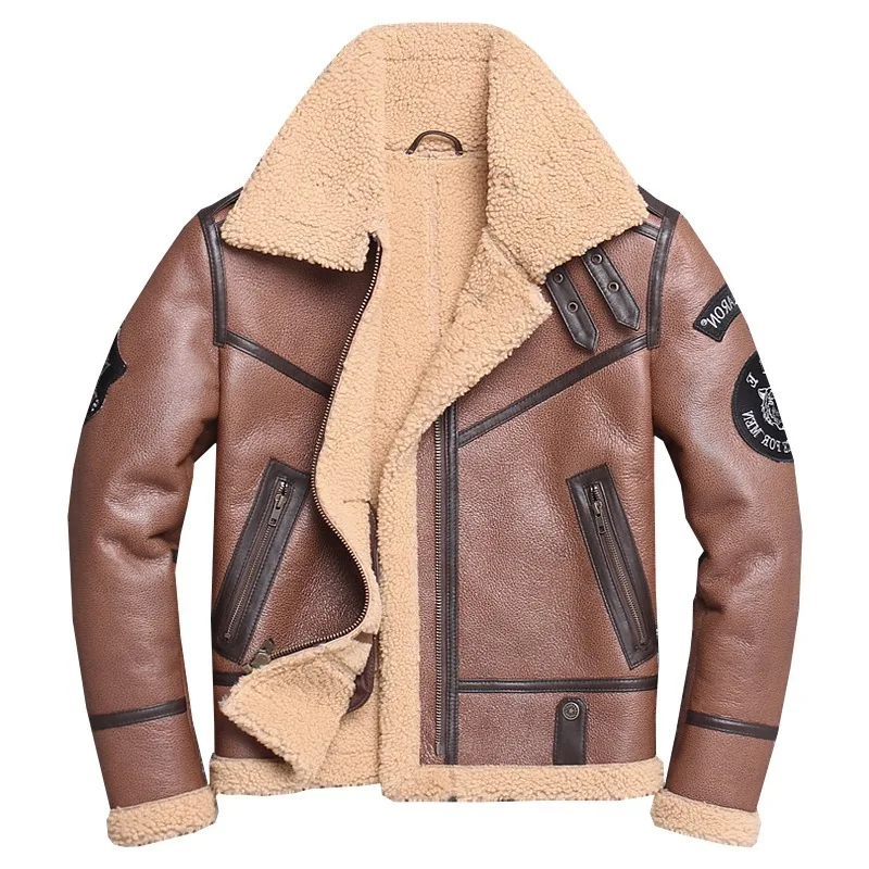 

New Factory 2021 Men Luxury Brown Shearling Genuine Leather Sheepskin Jacket Fashion Multi-labeling Wool Liner Winter Coats