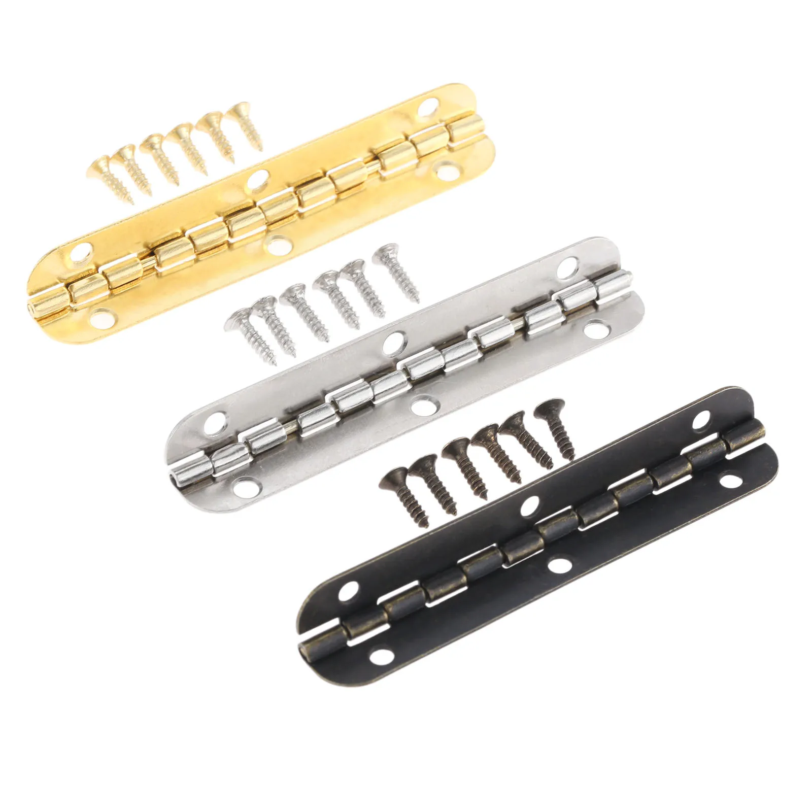 

4pcs Hinges + 24 screw Rounded Long 6 Holes Silver/Antique bronze/Gold 65*15mm Retro Decor Chest Wood Jewelry Box 90/180 Degree
