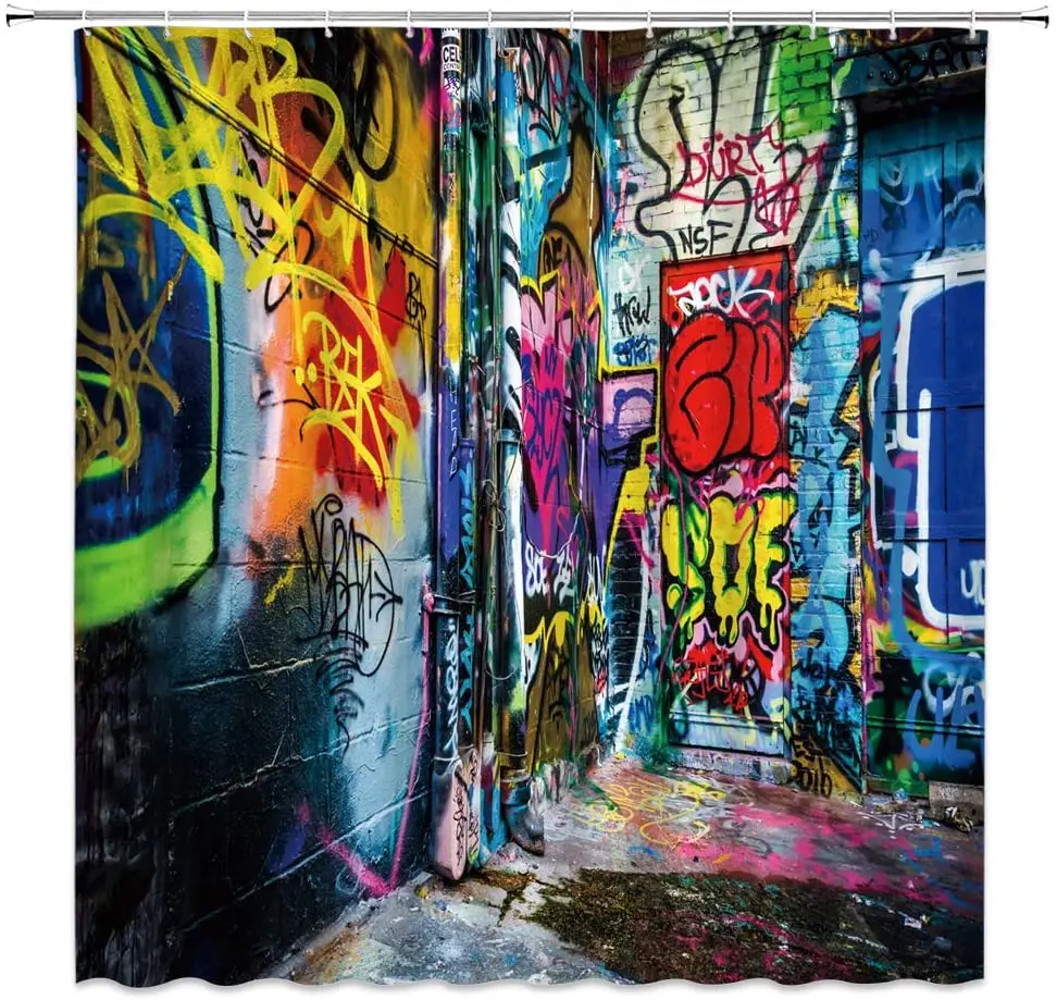 

Colorful Graffiti Shower Curtain Abstract Art Home Creative Colorful Bathroom Curtains Decor Polyester Fabric Quick Drying