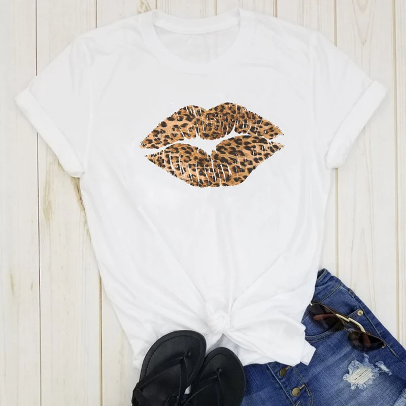 

Women Sexy Leopard Lips T-shirt Fashion Graphic Cheetah Print Tshirt Casual Summer Short Sleeve Hipster Grunge Top Tee Shirt