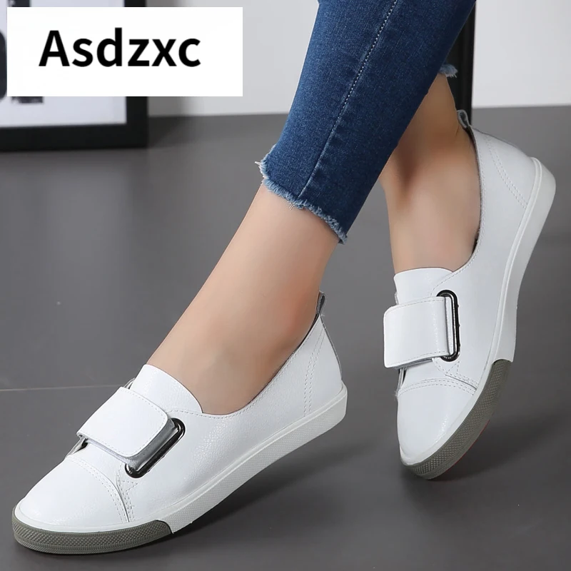 

Женские мокасины из натуральной кожи, белые Лоферы без застежки на плоской подошве, повседневная обувь, весна-осень 2021