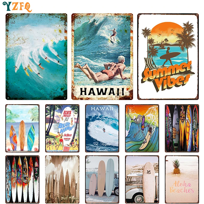 

Sailing Surf Hawaii Vintage Poster Metal Tin Sign Personalized Living Room Decorative Plaques Retro Painting Decor DU-11428B