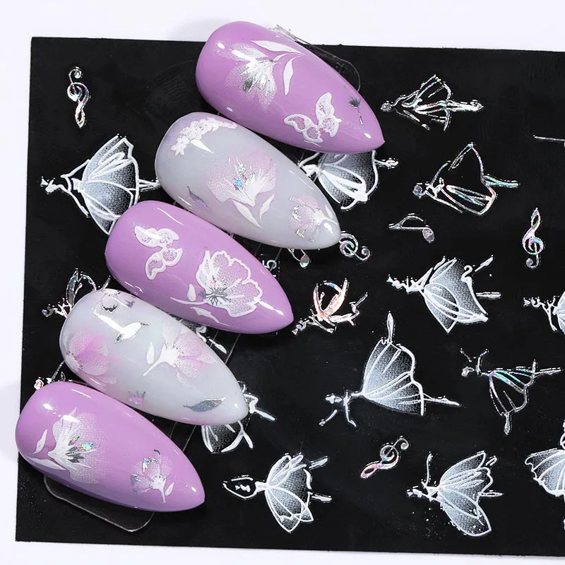 1 шт. 5D наклейки для ногтей с лазерным эффектом цветы бабочки леопардовые клейкие