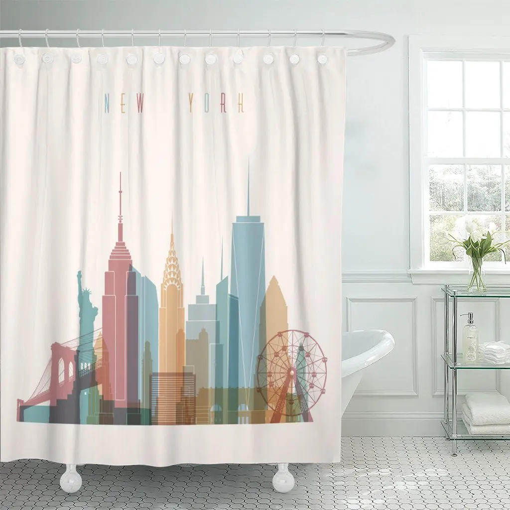 

NYC стиле New York City Skyline подробный силуэт Мода мост Манхеттен душ Шторы Водонепроницаемый полиэстер ткань 72x72