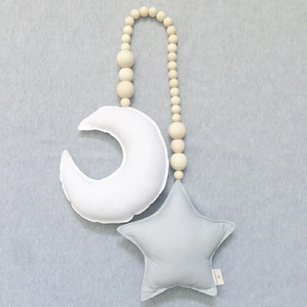Nordic Wind Moon Pentagram Wooden Beads Charm Children's Room Crib Props Tassel Pendant Home Ornaments pendant supplies#gh | Дом и сад