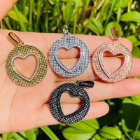 5pcs hollow heart charm gold plated cubic zirconia paved exquisite pendant for women bracelet men necklace making jewelry supply
