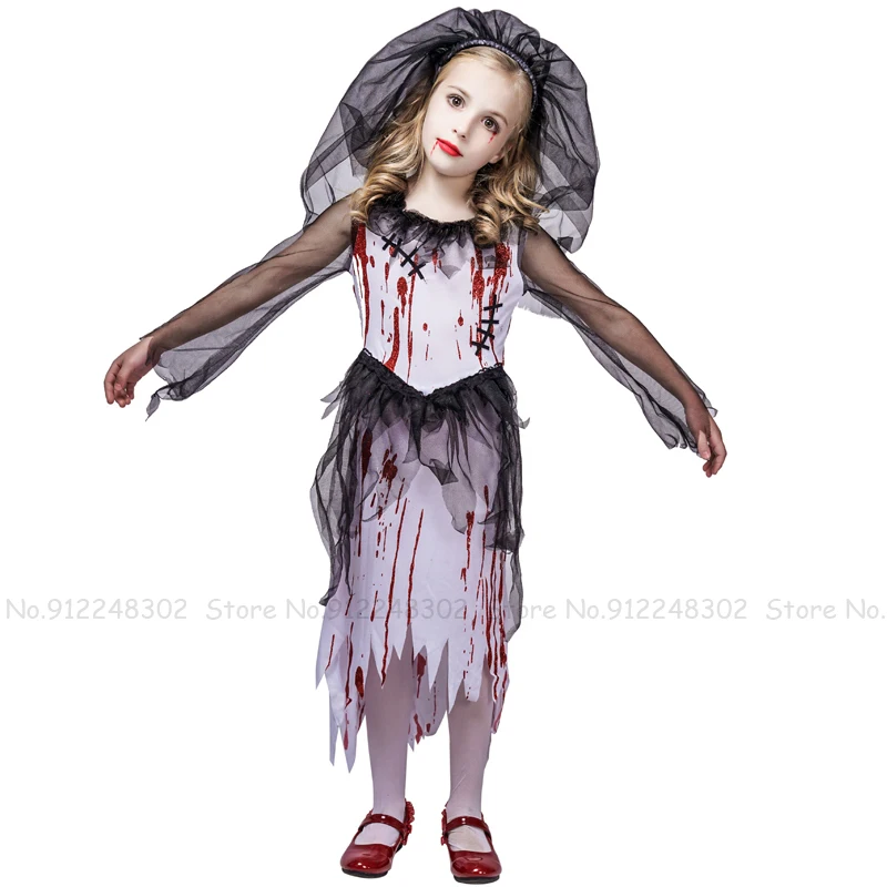 

Halloween Kids Girls Bloody Bride Ghost Devil Party Scary Cosplay Costume Carnival Children Horror Bloody Zombie Fancy Dress