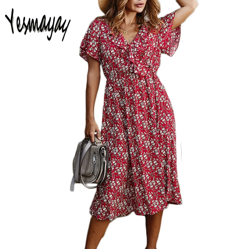 Женское летнее платье из хлопка с коротким рукавом модное винтажное длинное