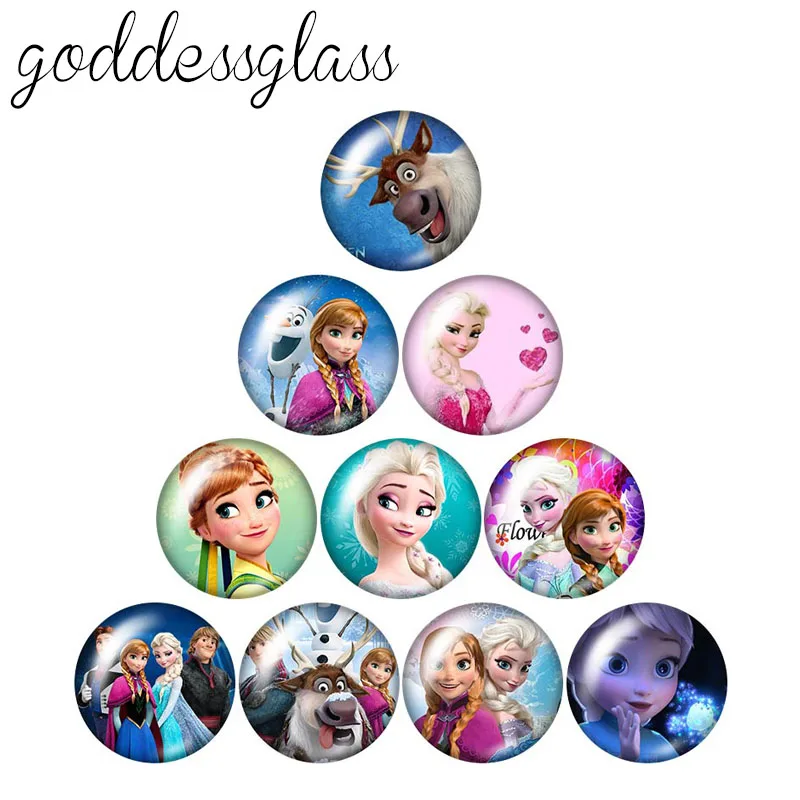 

Disney Princess Elsa Anna Olaf Girls 10pcs 12mm/18mm/20mm/25mm Round photo glass cabochon flat back Bracelets Making findings