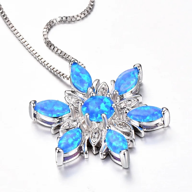 

Cute Women Snowflakes Pendant Necklace Party Wedding Jewelry Accessories 2023 Fashion Imitation Opal Necklace For Women Gift