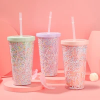 550ml kawaii gourd water bottle rainbow foam straw cup reusable personalized drinkware coffee drinking cup outdoor portable