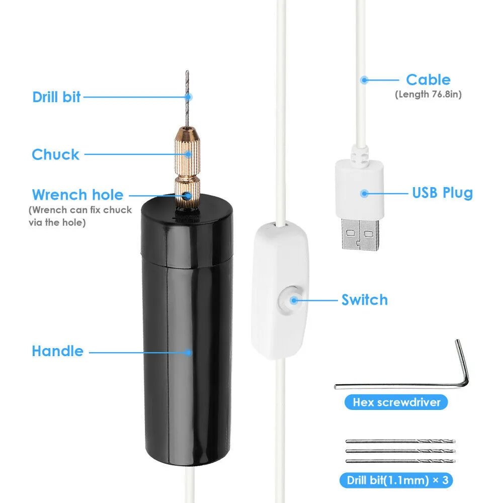 

2021 New Portable Small Micro USB Drill + 3pc Bits Best Cheap Hot Sale